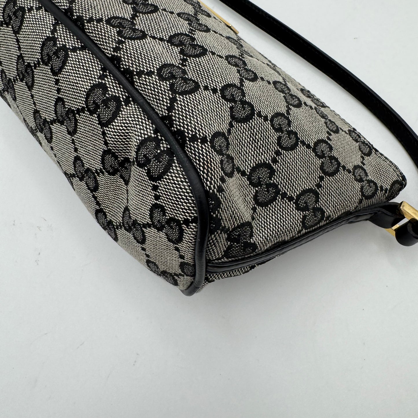 Gucci Gray Black Monogram Canvas Boat Pochette GHW
