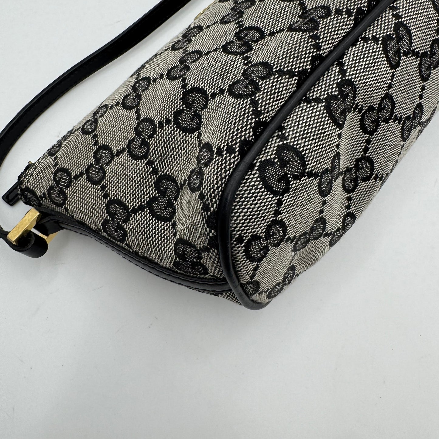 Gucci Gray Black Monogram Canvas Boat Pochette GHW