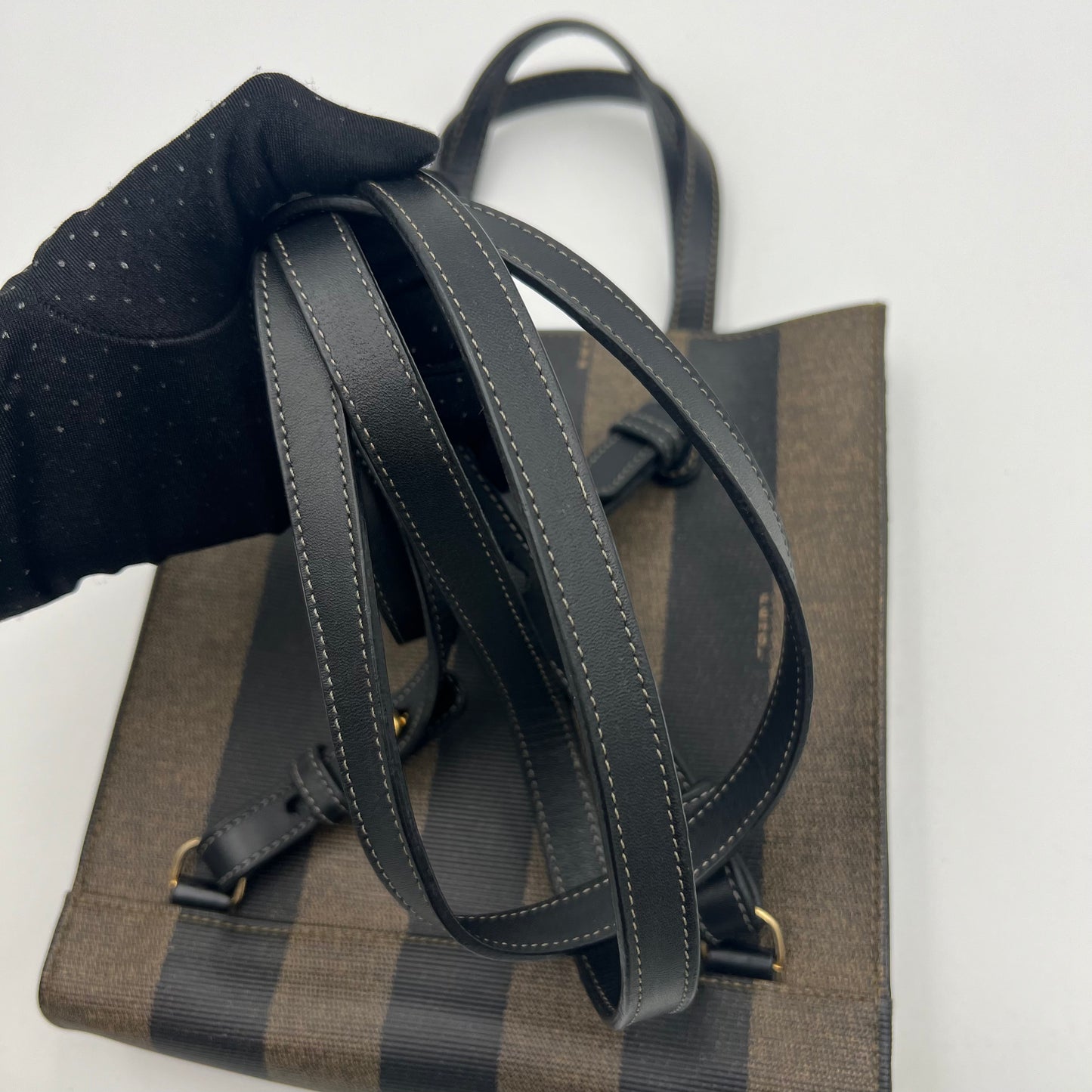 Fendi Logo Pecan Stripes Tote Backpack