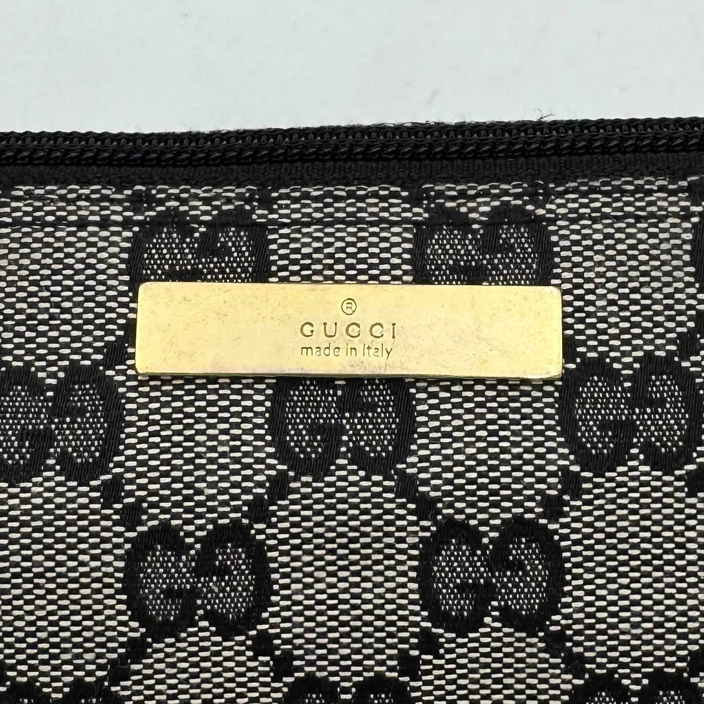 Gucci Gray Black Monogram Canvas Boat Pochette GHW