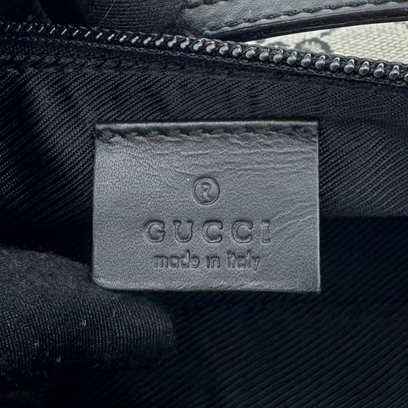 Gucci Gray Black Monogram Canvas Boat Pochette GHW