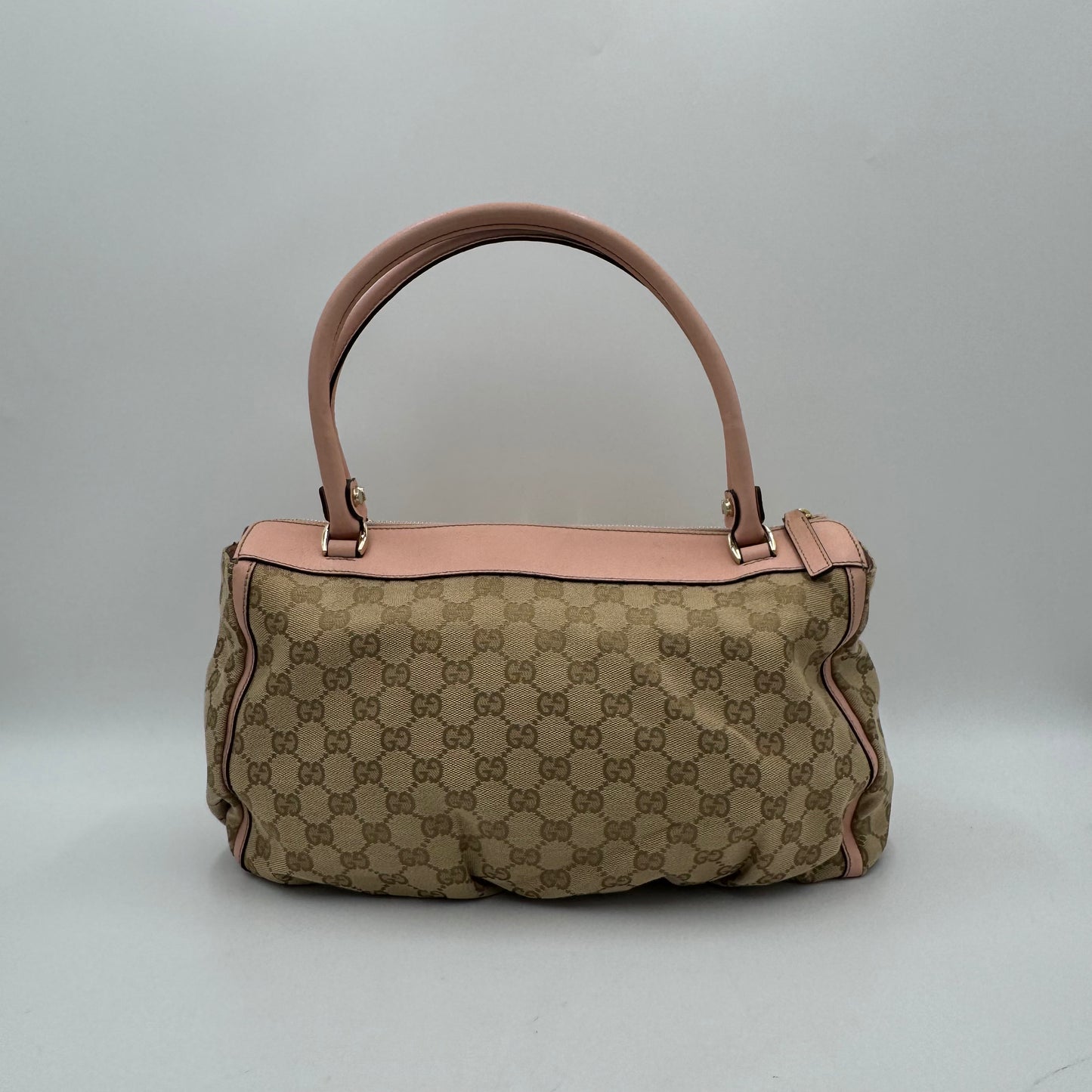 Gucci Beige Monogram Canvas Light Pink Leather Abbey D-Ring Tote Shoulder Bag