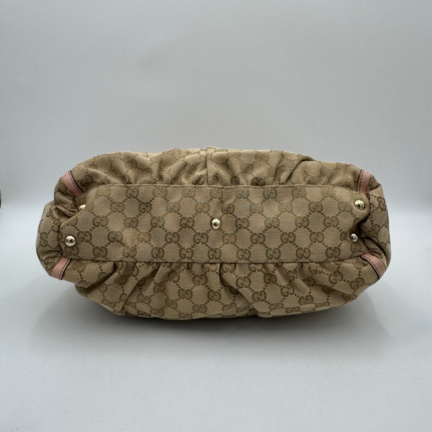 Gucci Beige Monogram Canvas Light Pink Leather Abbey D-Ring Tote Shoulder Bag