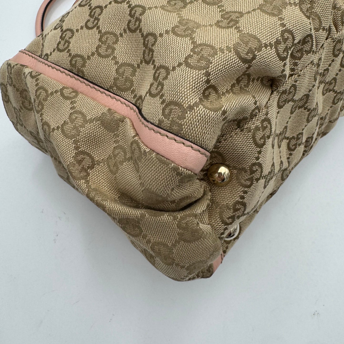 Gucci Beige Monogram Canvas Light Pink Leather Abbey D-Ring Tote Shoulder Bag
