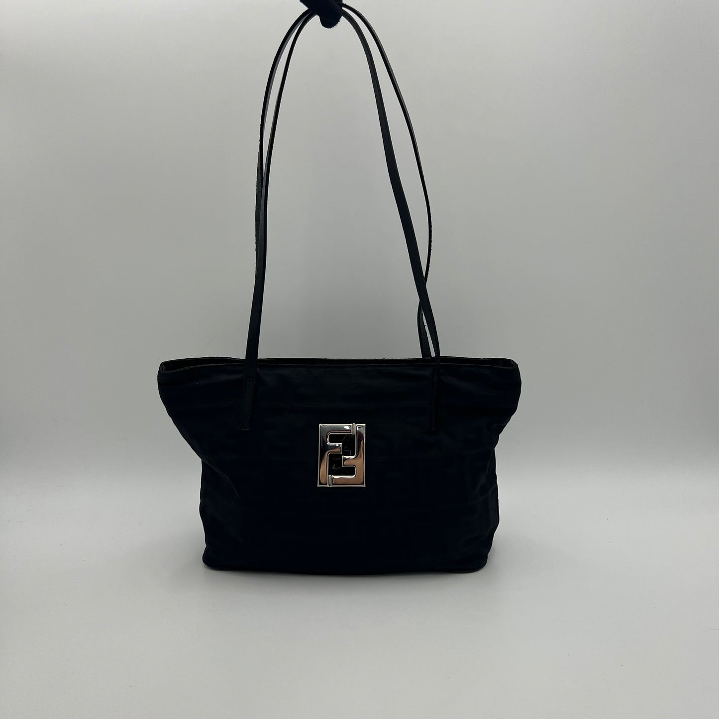 Fendi Black Zucca FF Small Tote Shoulder Bag