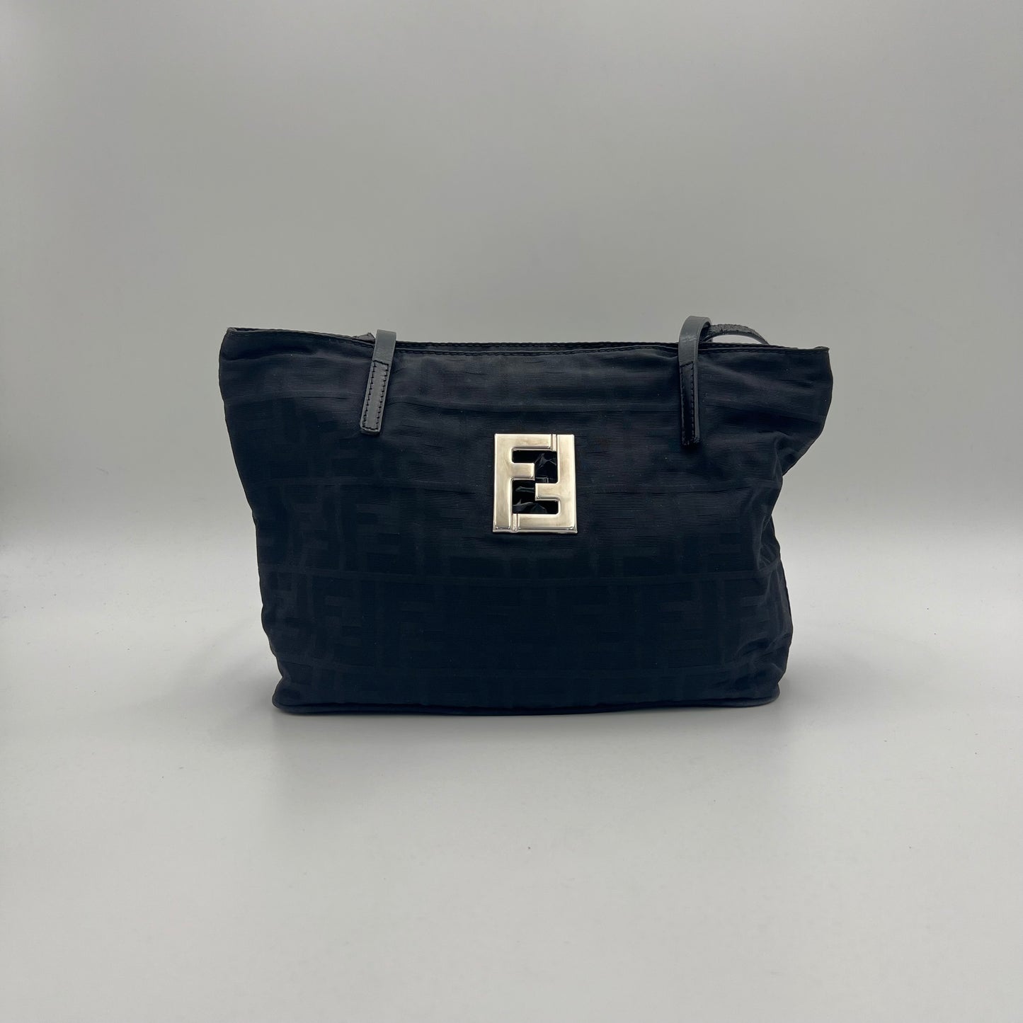 Fendi Black Zucca FF Small Tote Shoulder Bag