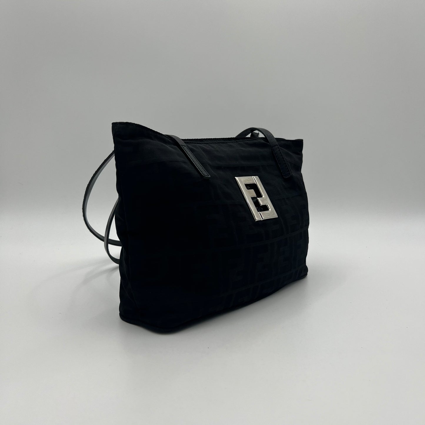 Fendi Black Zucca FF Small Tote Shoulder Bag