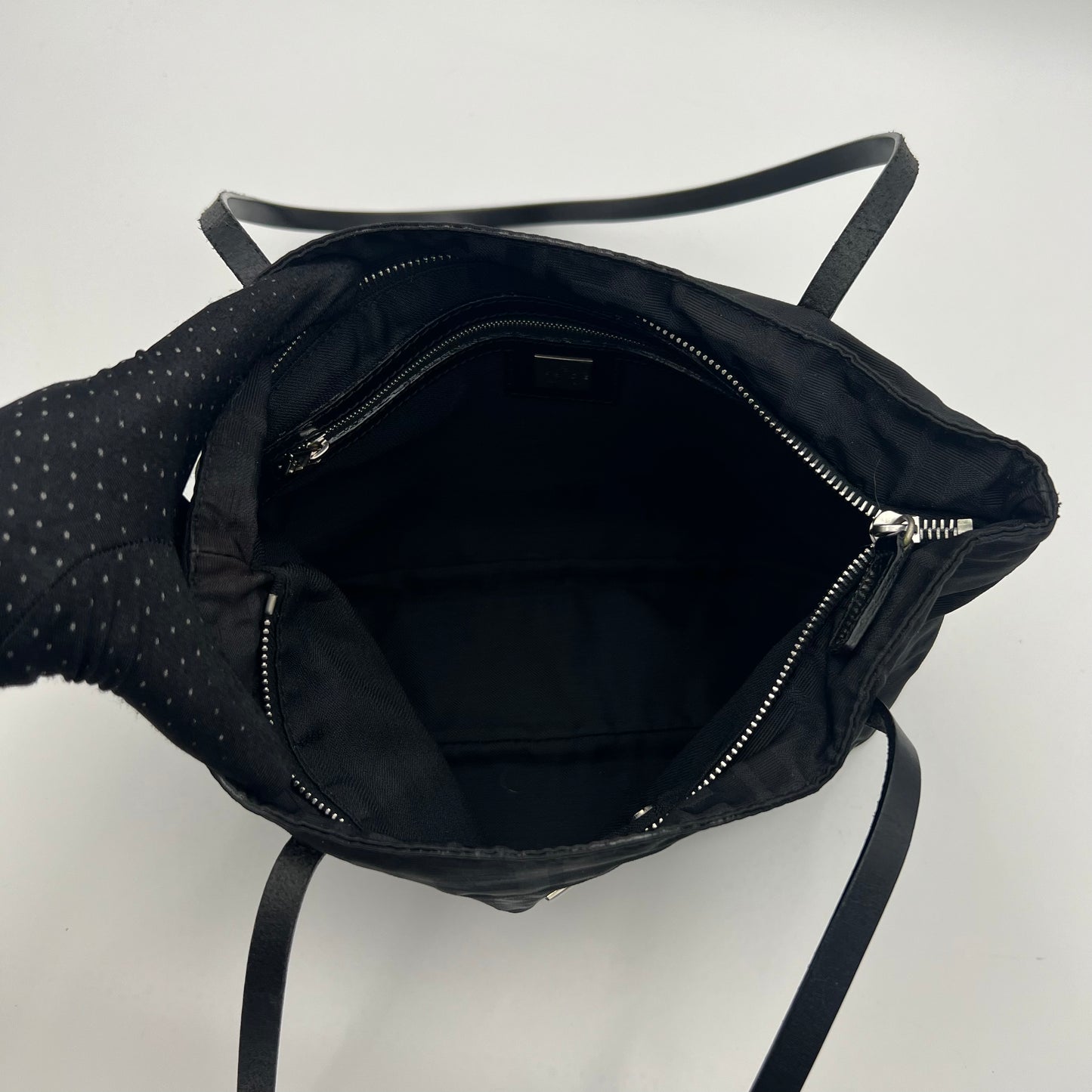 Fendi Black Zucca FF Small Tote Shoulder Bag