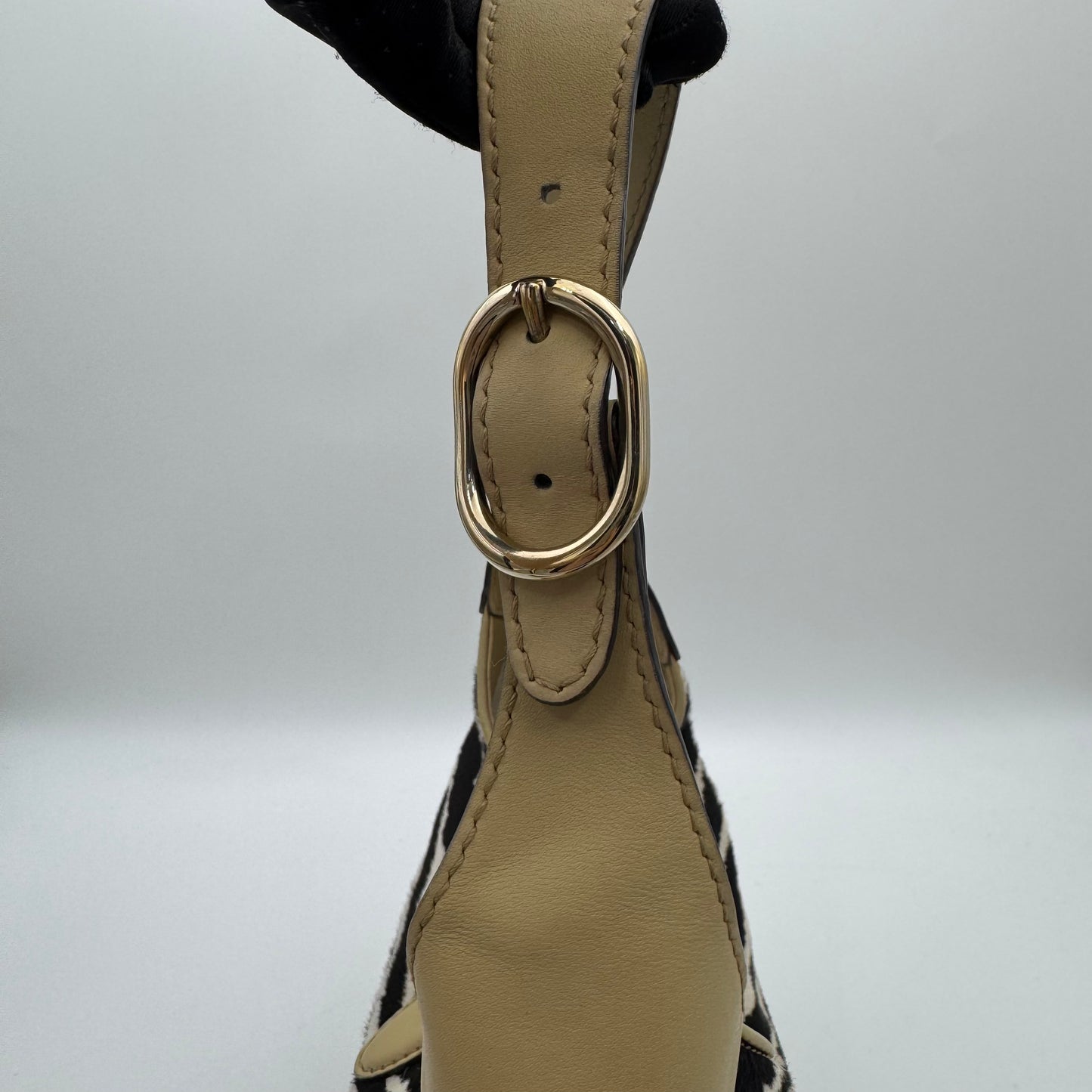 Gucci Zebra Print Pony Hair Beige Leather Jackie Hobo Bag