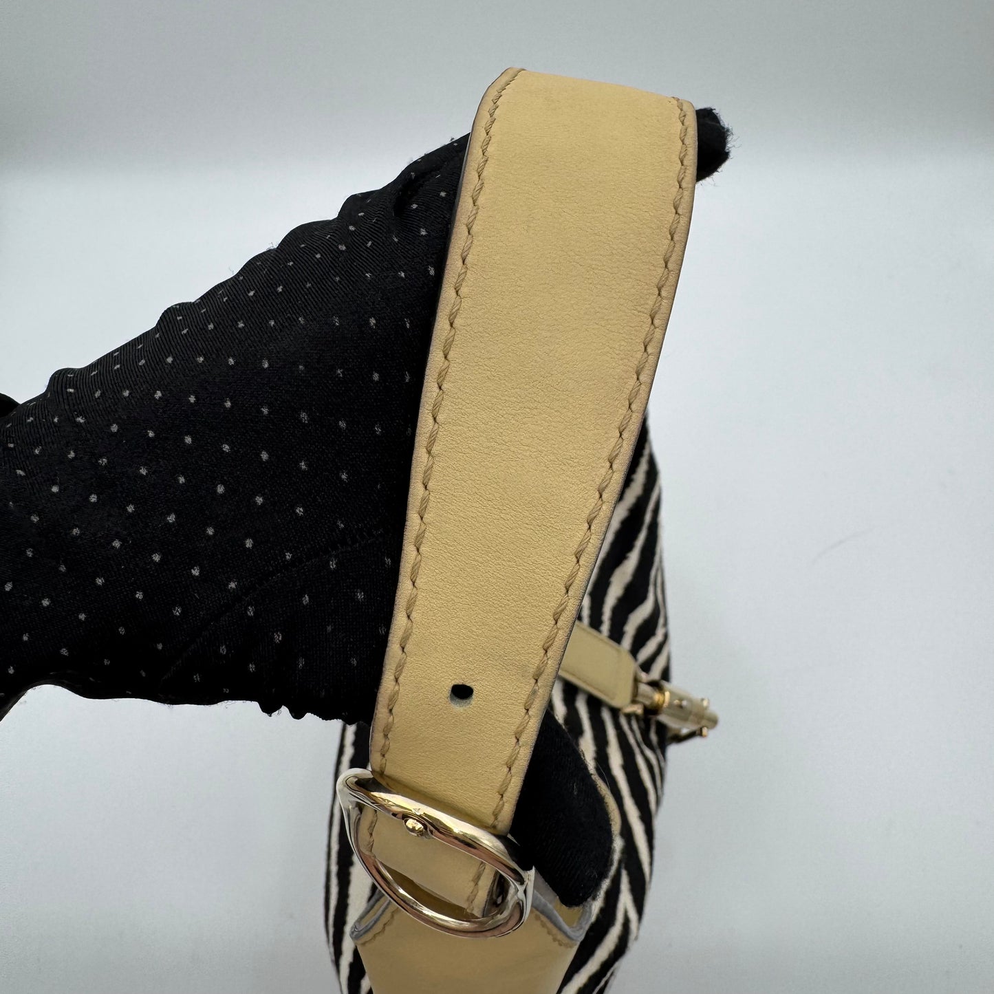Gucci Zebra Print Pony Hair Beige Leather Jackie Hobo Bag