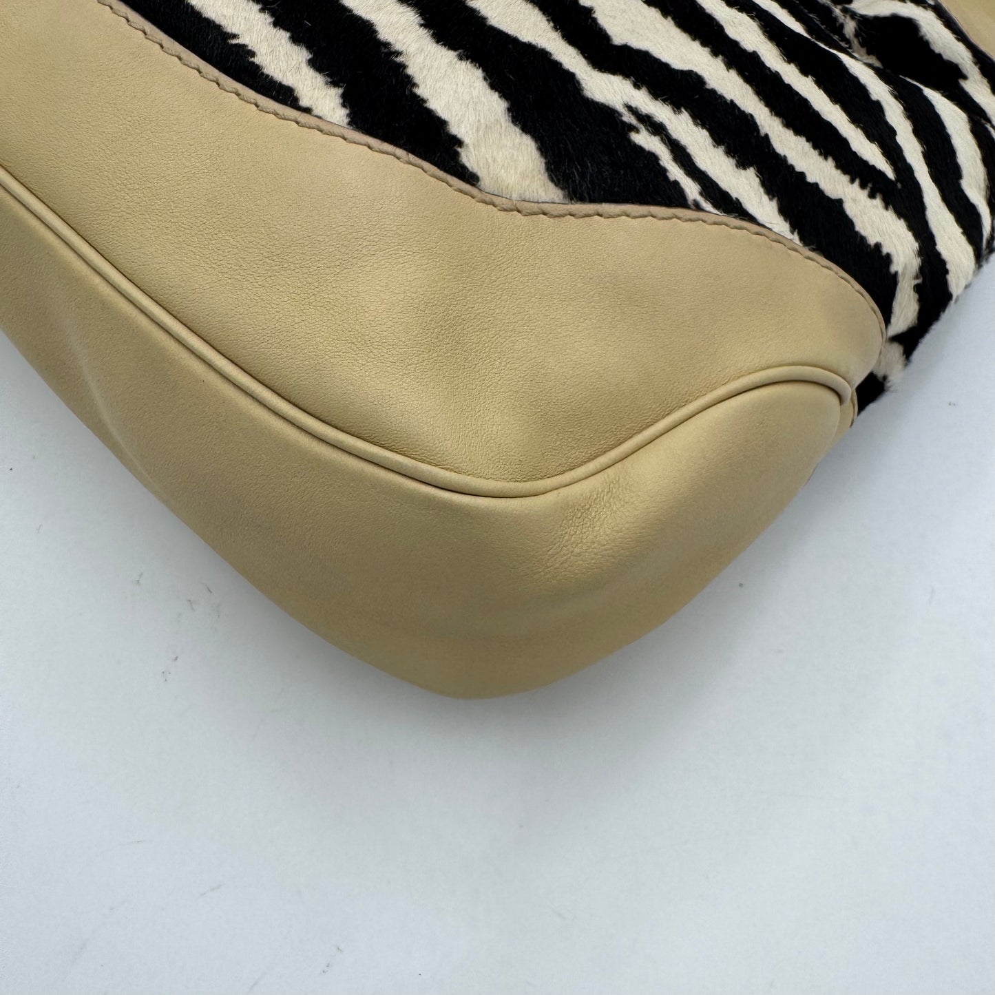 Gucci Zebra Print Pony Hair Beige Leather Jackie Hobo Bag