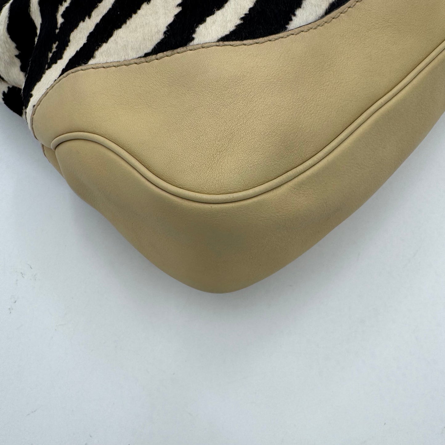 Gucci Zebra Print Pony Hair Beige Leather Jackie Hobo Bag