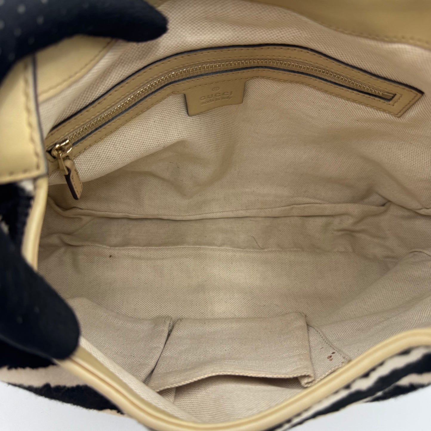 Gucci Zebra Print Pony Hair Beige Leather Jackie Hobo Bag