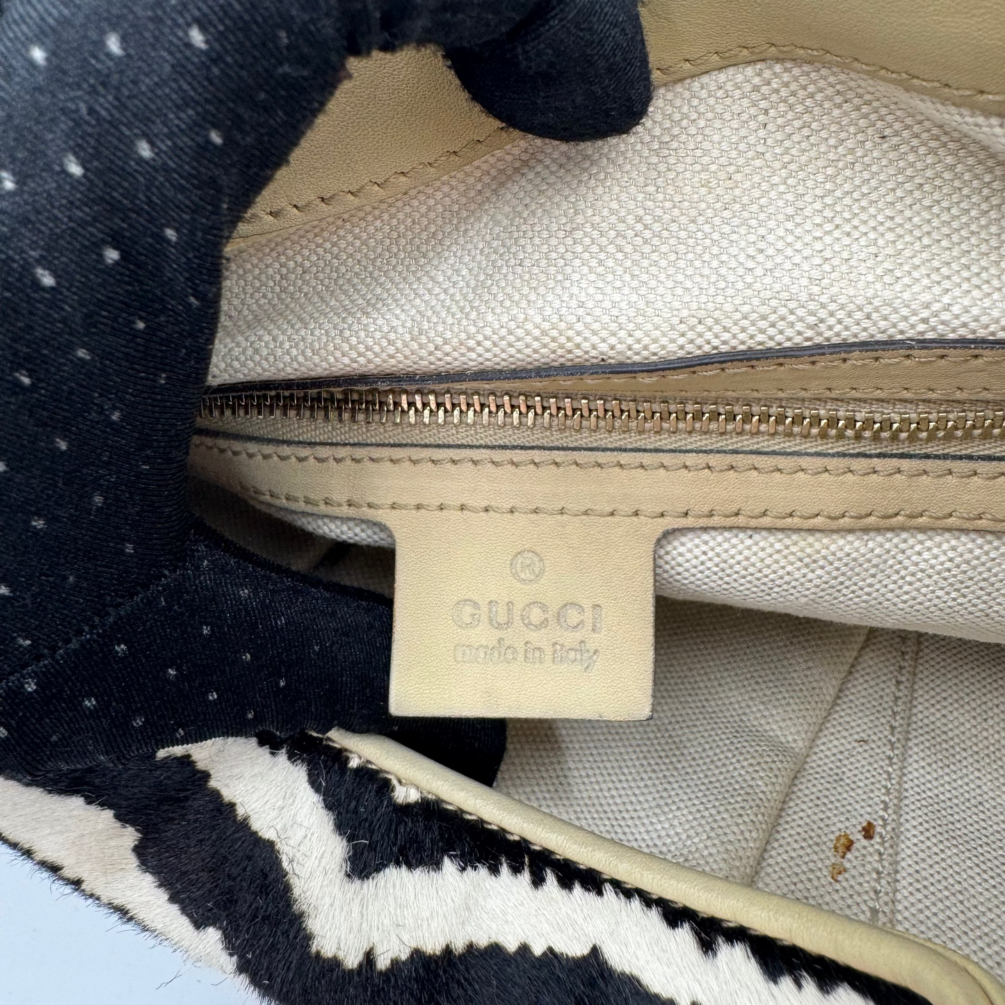 Gucci Zebra Print Pony Hair Beige Leather Jackie Hobo Bag