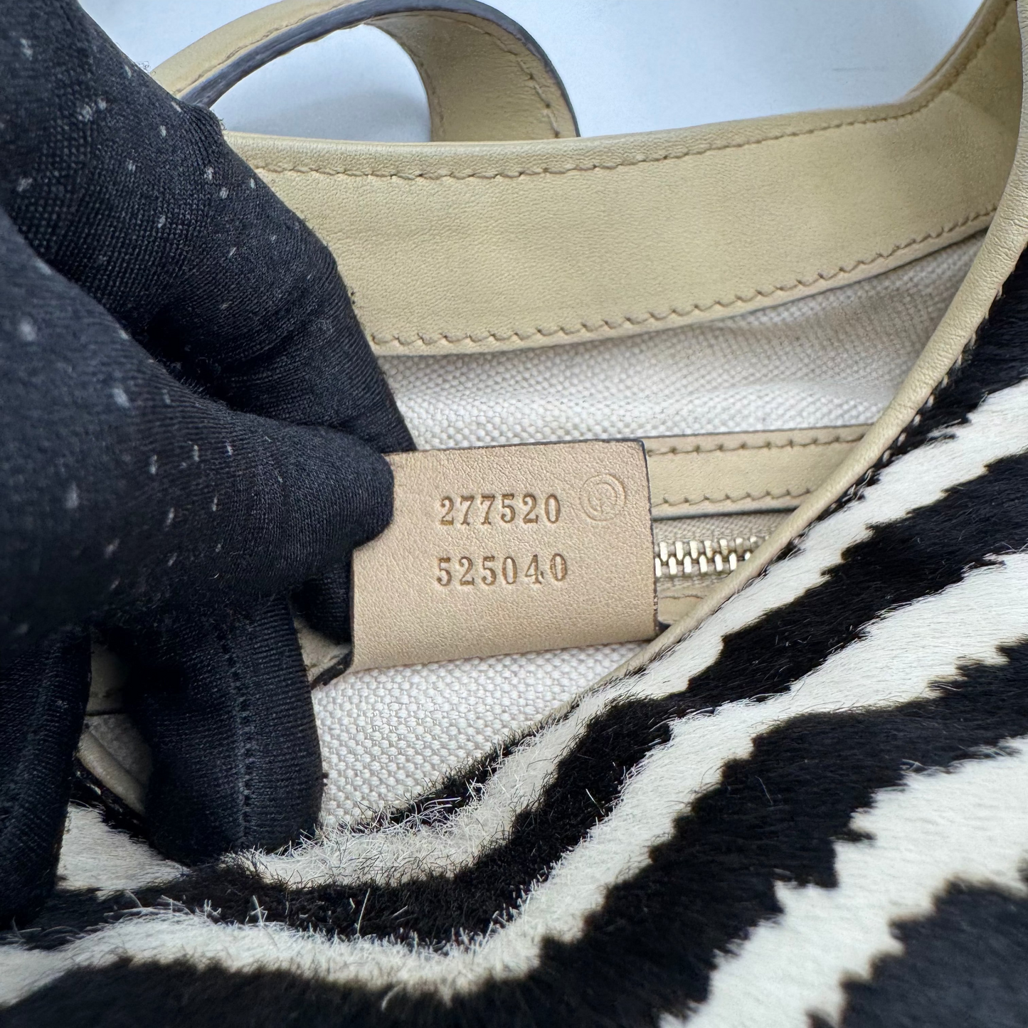 Gucci Zebra Print Pony Hair Beige Leather Jackie Hobo Bag