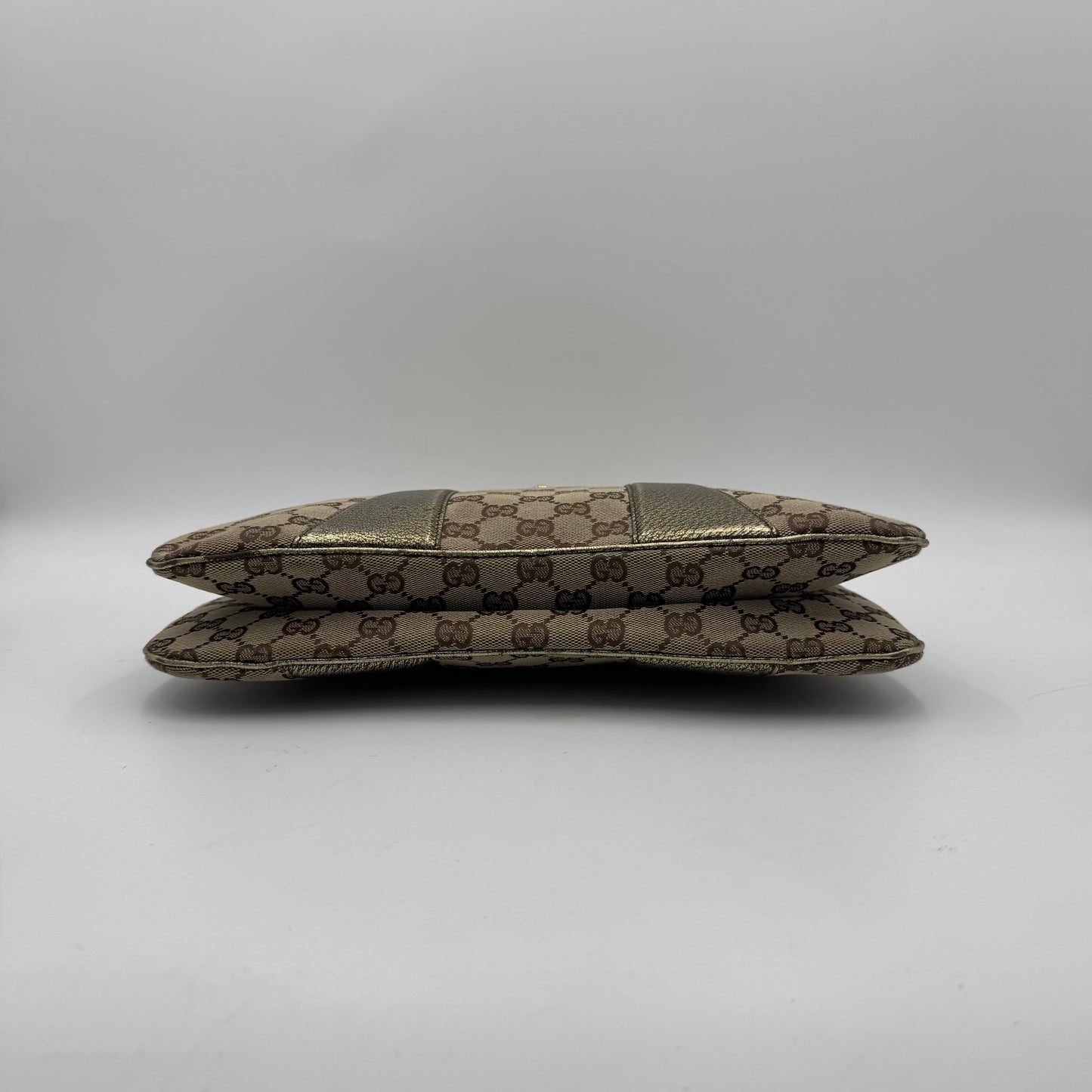 Gucci Tom Ford Monogram Canvas Metallic Olive Green Leather Bamboo Ring Chain Shoulder Bag