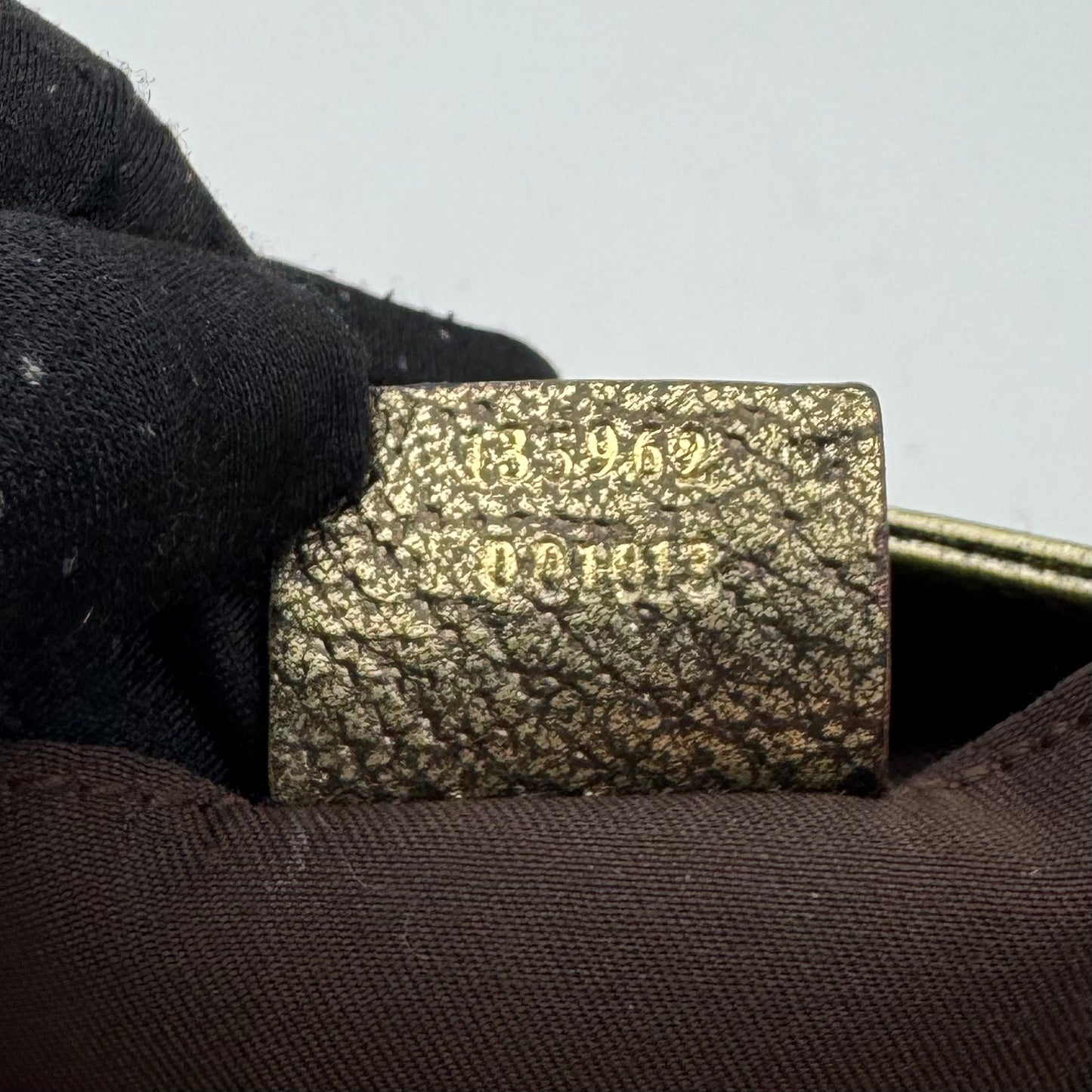 Gucci Tom Ford Monogram Canvas Metallic Olive Green Leather Bamboo Ring Chain Shoulder Bag