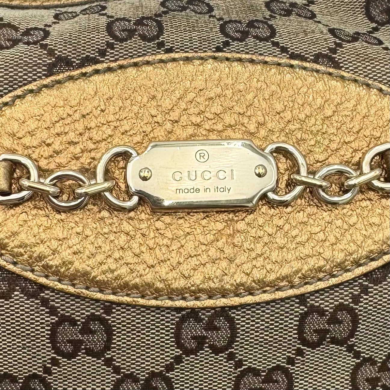 Gucci Monogram Canvas and Gold Leather Punch Large Hobo Bag with Wallet