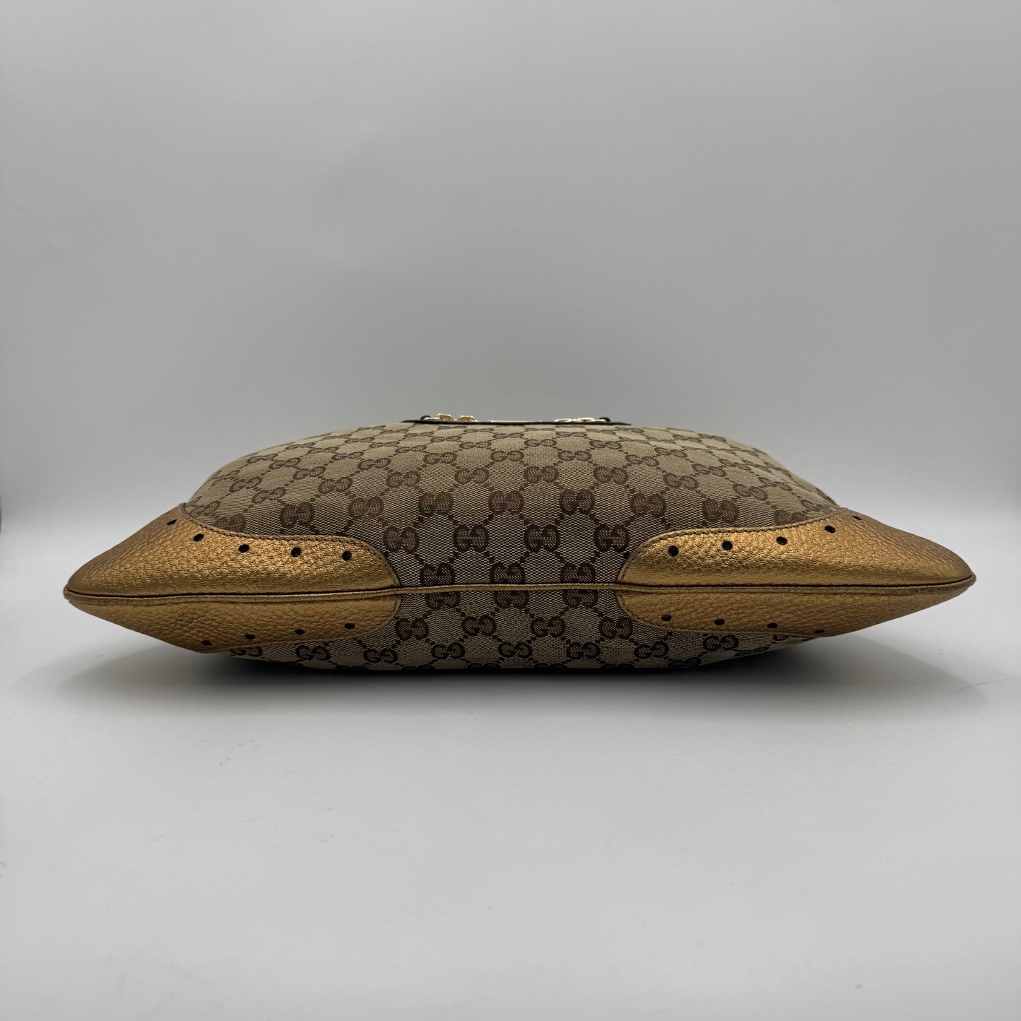 Gucci Monogram Canvas and Gold Leather Punch Large Hobo Bag with Wallet