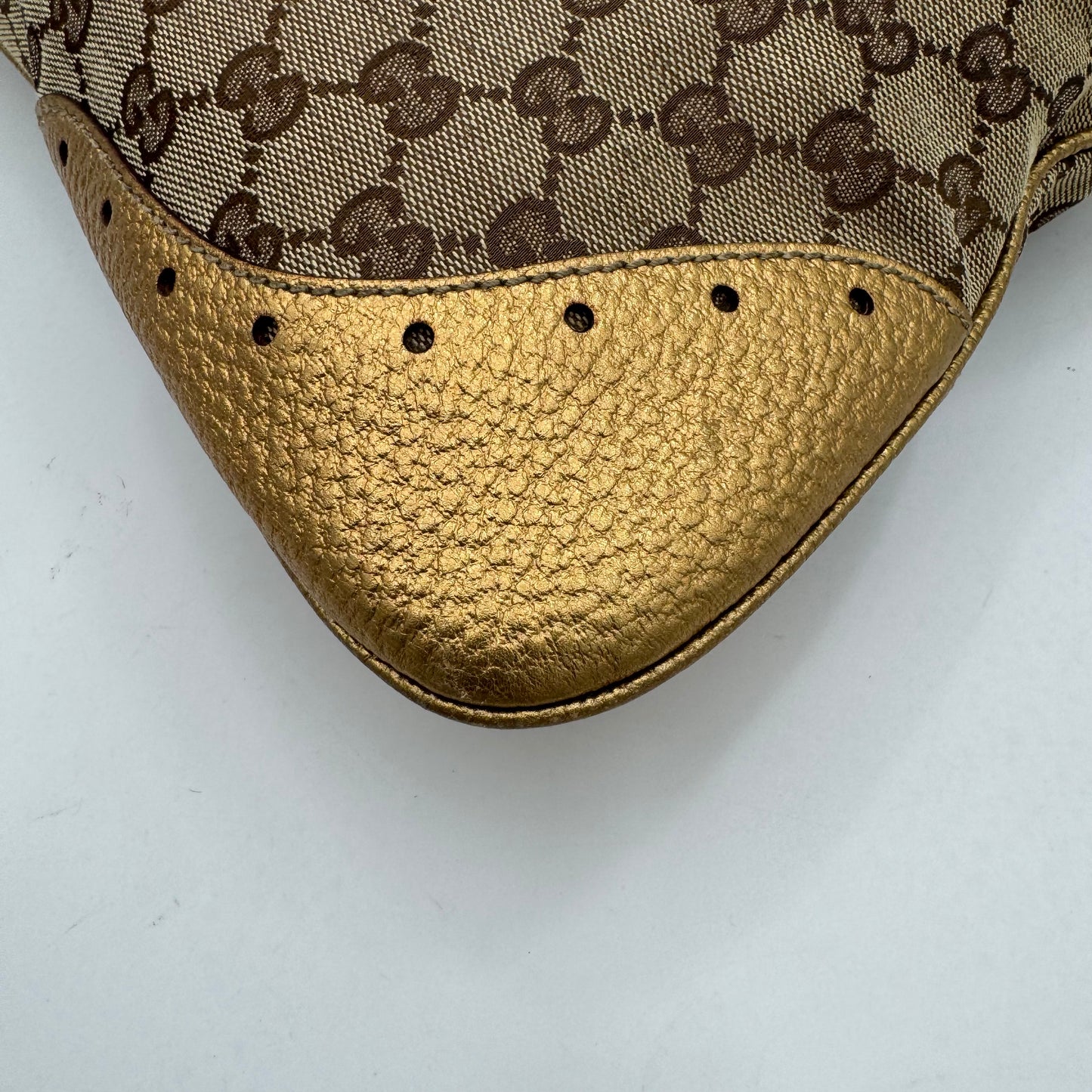 Gucci Monogram Canvas and Gold Leather Punch Large Hobo Bag with Wallet