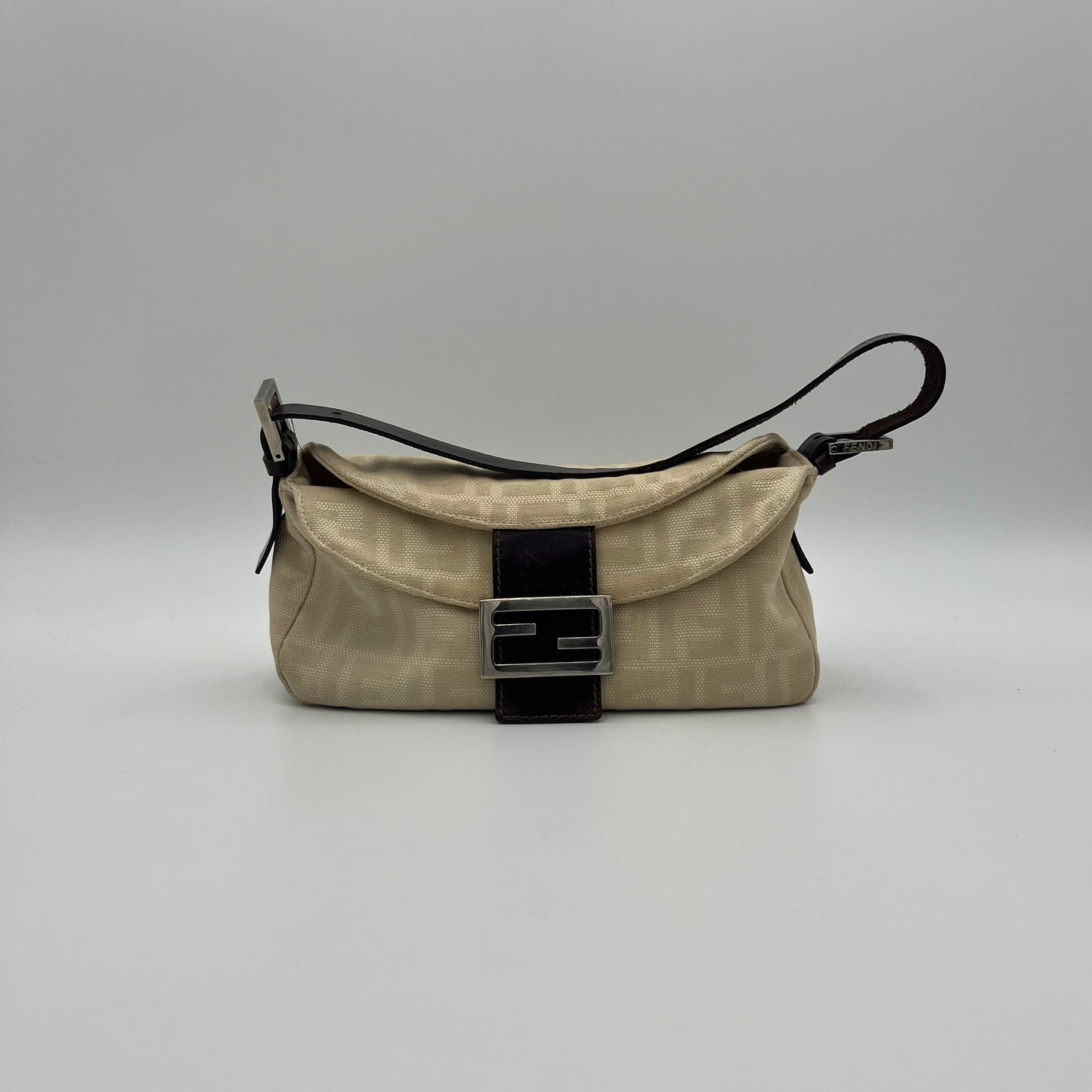 Fendi Ivory Zucca Double Flap Baguette