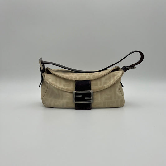 Fendi Ivory Zucca Double Flap Baguette