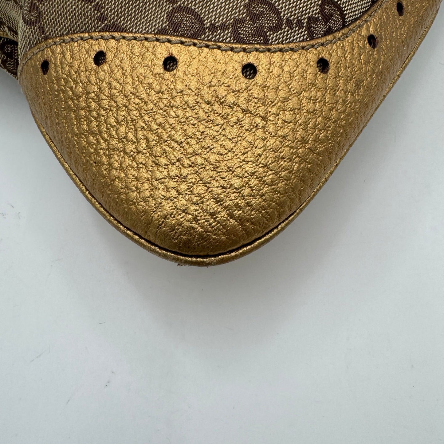 Gucci Monogram Canvas and Gold Leather Punch Large Hobo Bag with Wallet
