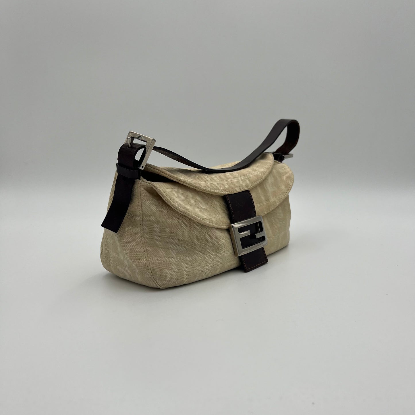 Fendi Ivory Zucca Double Flap Baguette