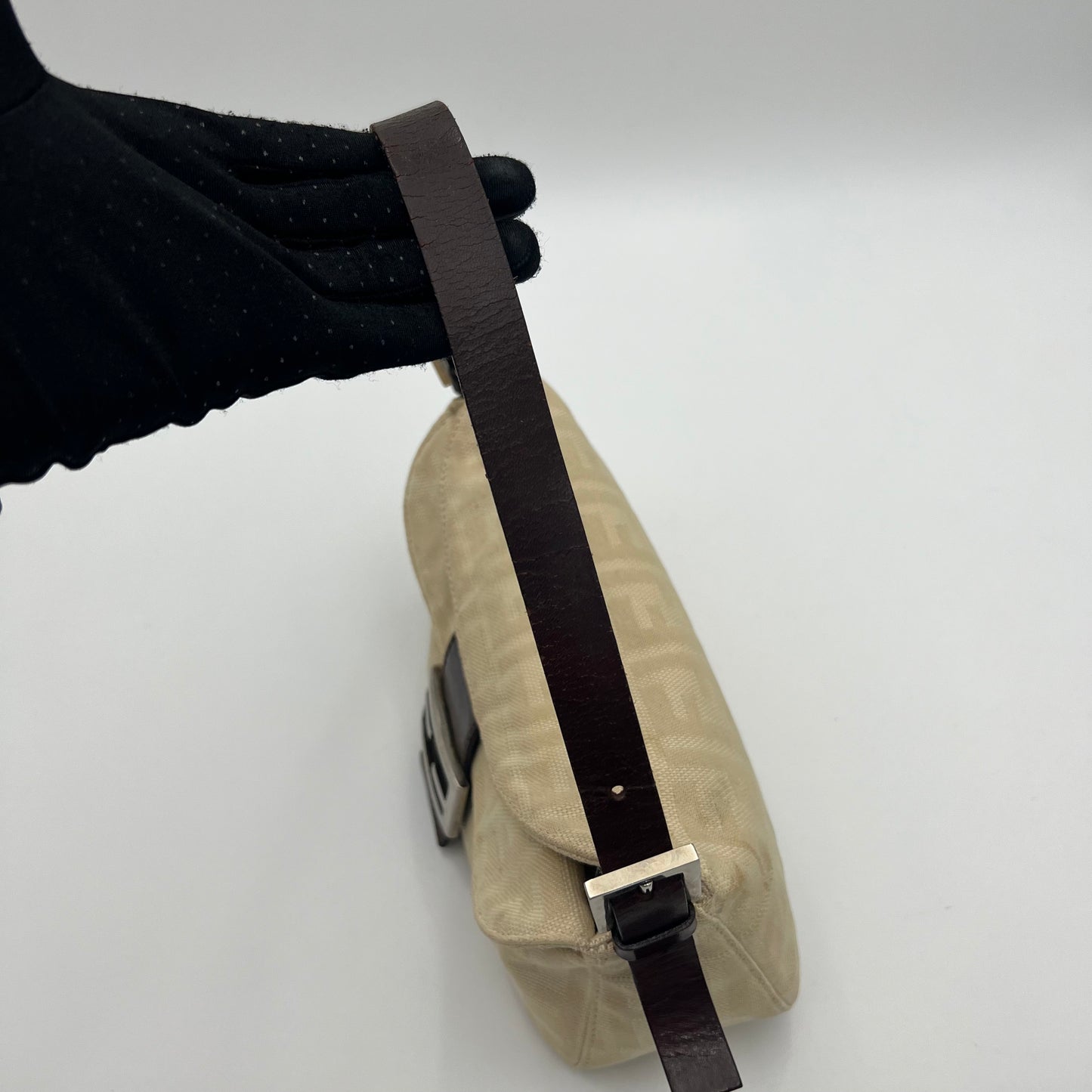 Fendi Ivory Zucca Double Flap Baguette
