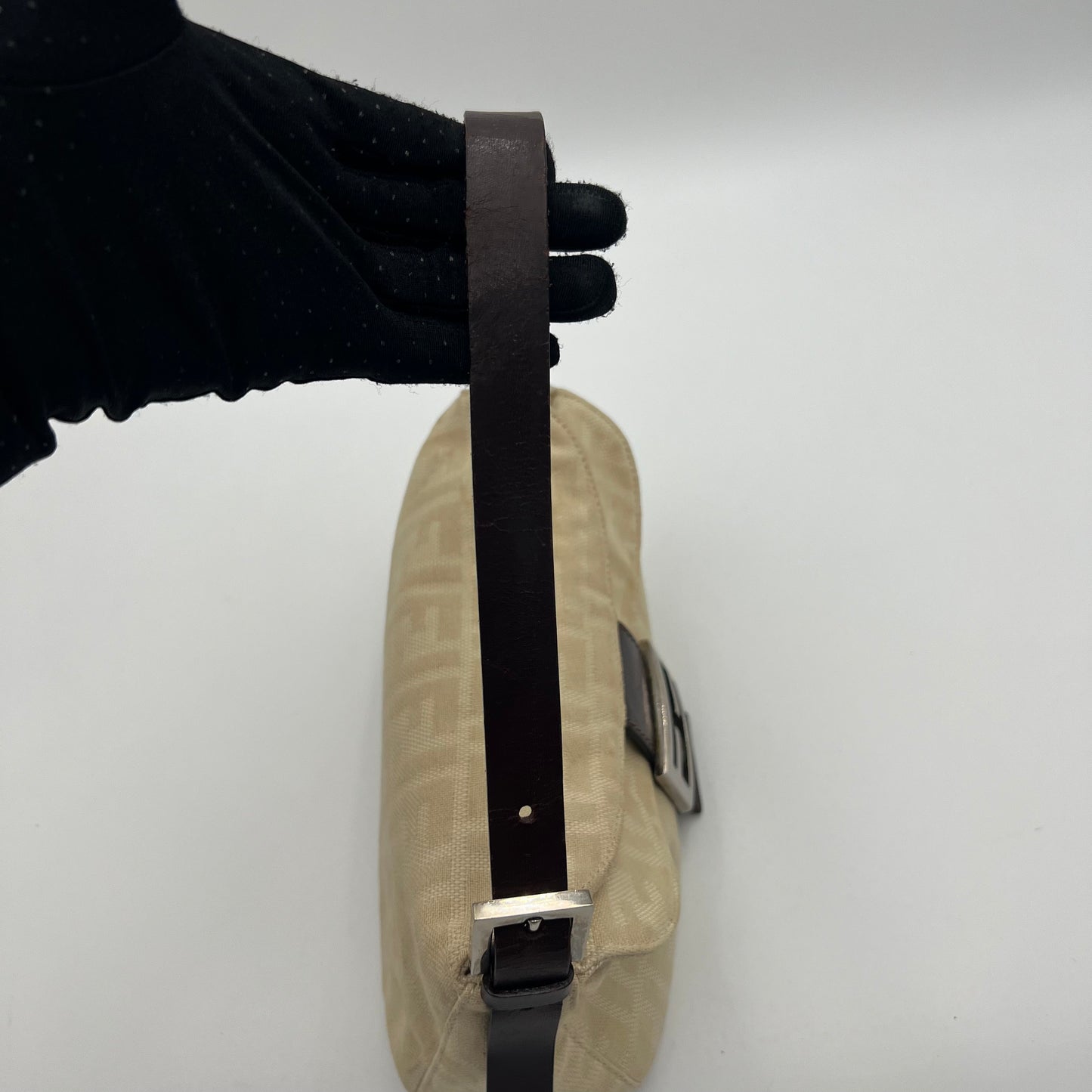 Fendi Ivory Zucca Double Flap Baguette