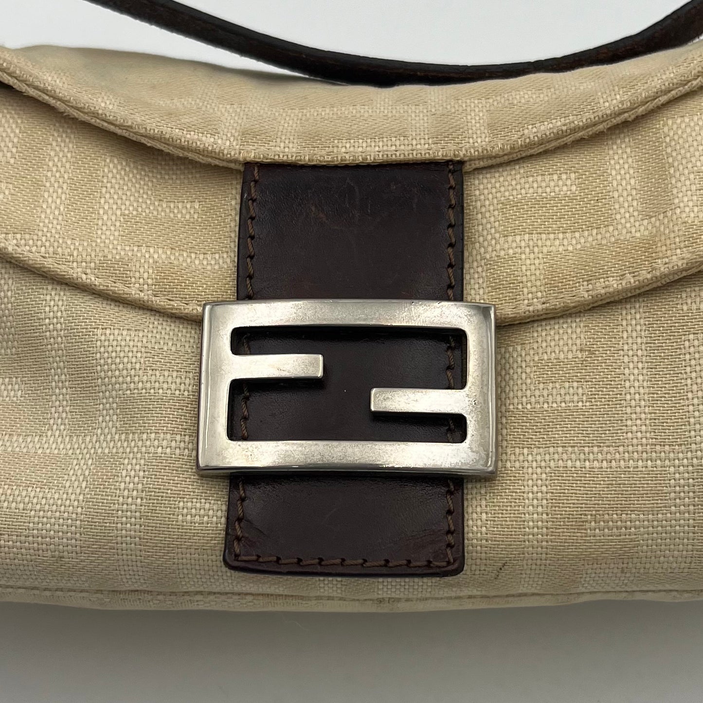 Fendi Ivory Zucca Double Flap Baguette