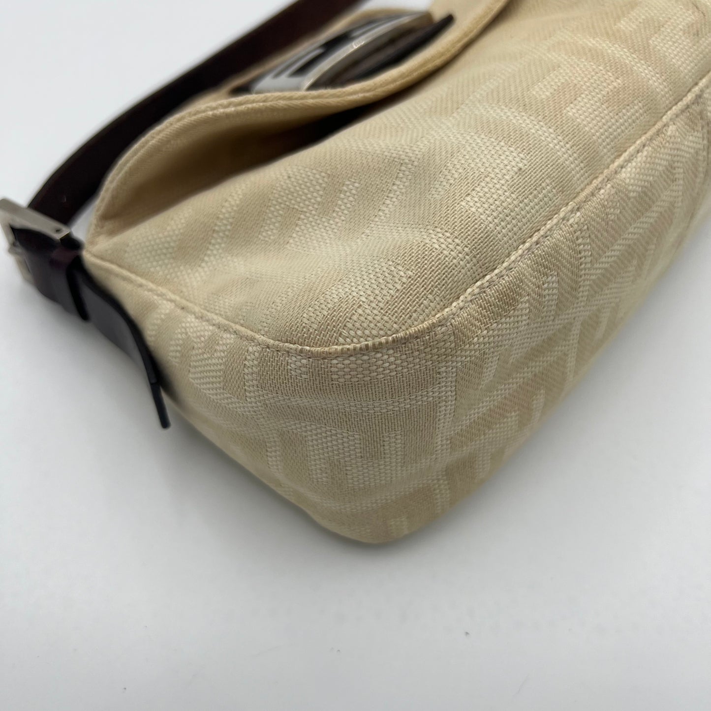 Fendi Ivory Zucca Double Flap Baguette