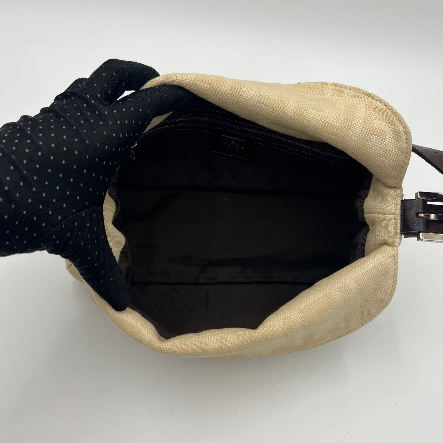 Fendi Ivory Zucca Double Flap Baguette