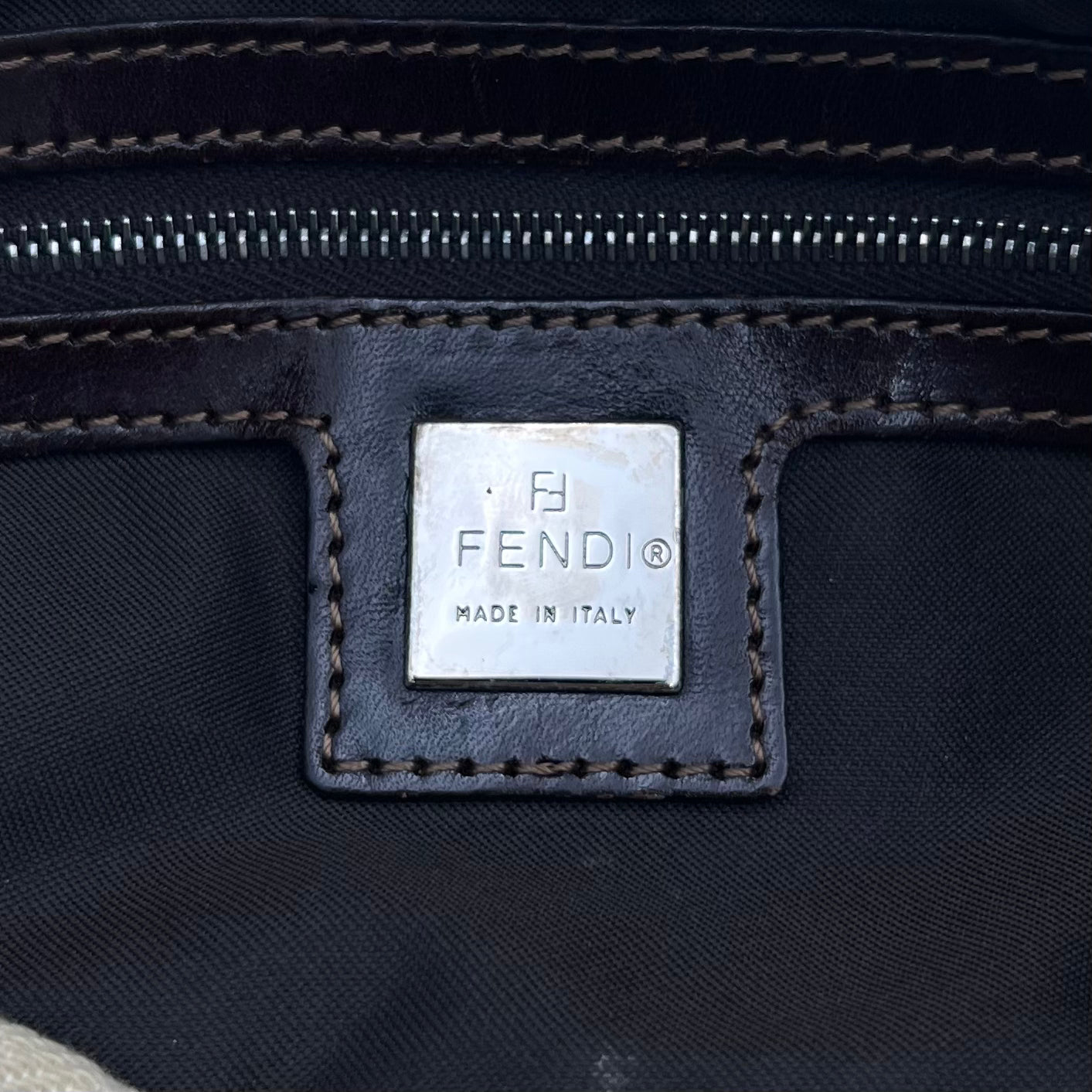 Fendi Ivory Zucca Double Flap Baguette