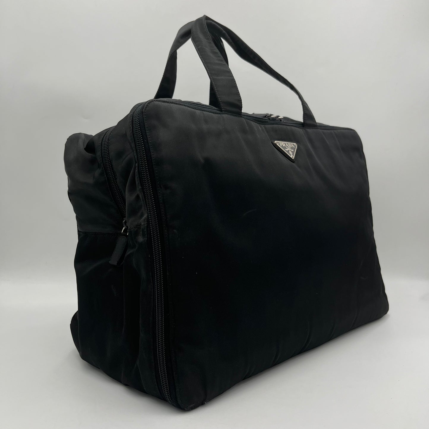 Prada Black Nylon Double Zip Travel Bag