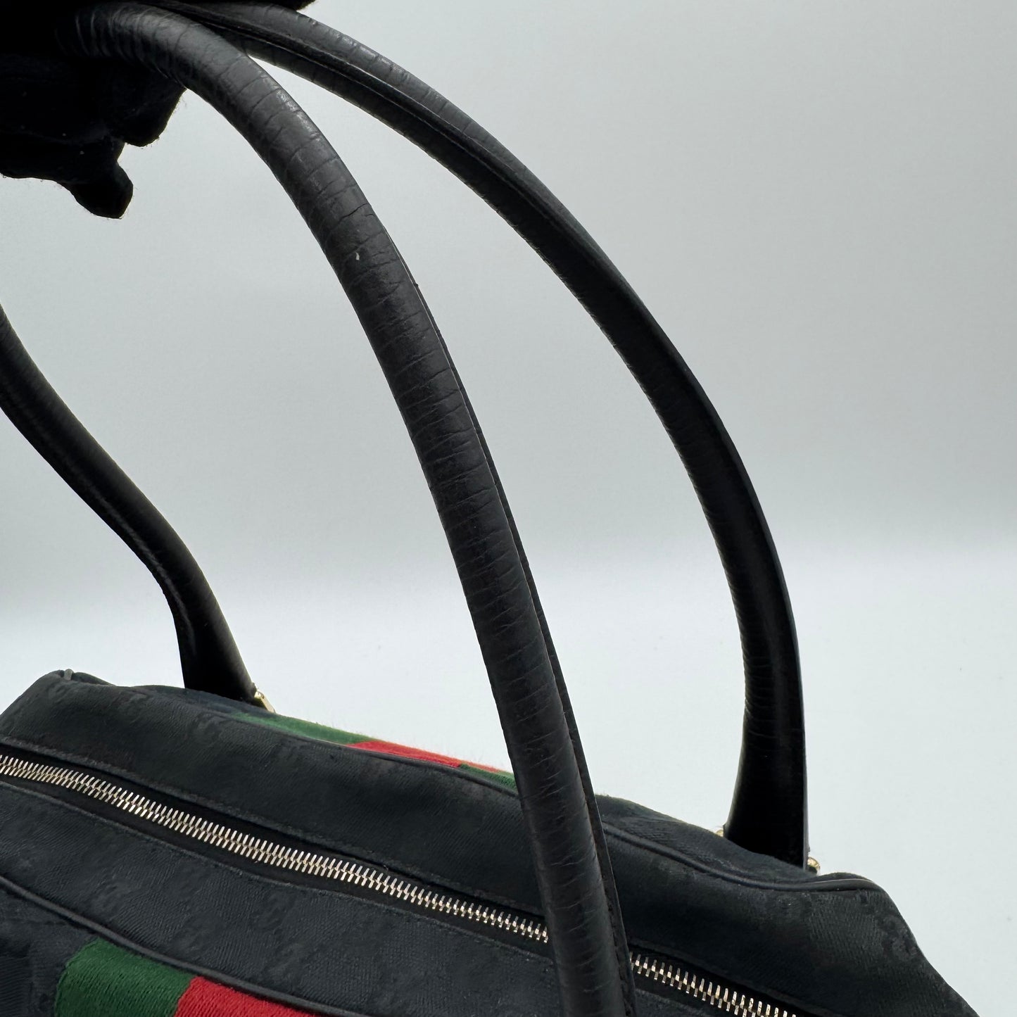 Gucci Black Monogram Canvas Sherryline Horsebit Chain Bowling Bag