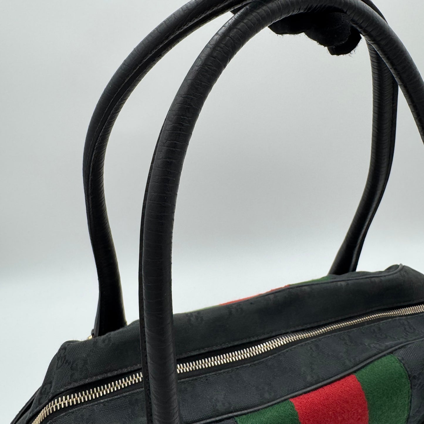 Gucci Black Monogram Canvas Sherryline Horsebit Chain Bowling Bag