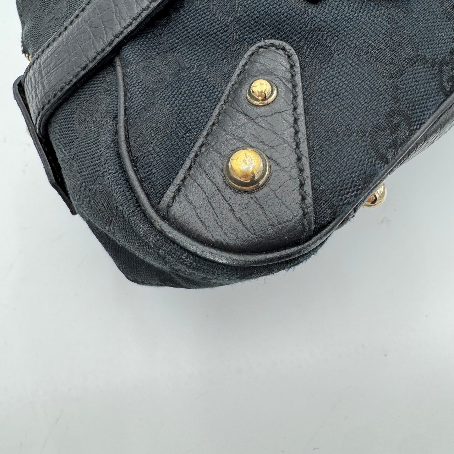 Gucci Black Monogram Canvas Sherryline Horsebit Chain Bowling Bag