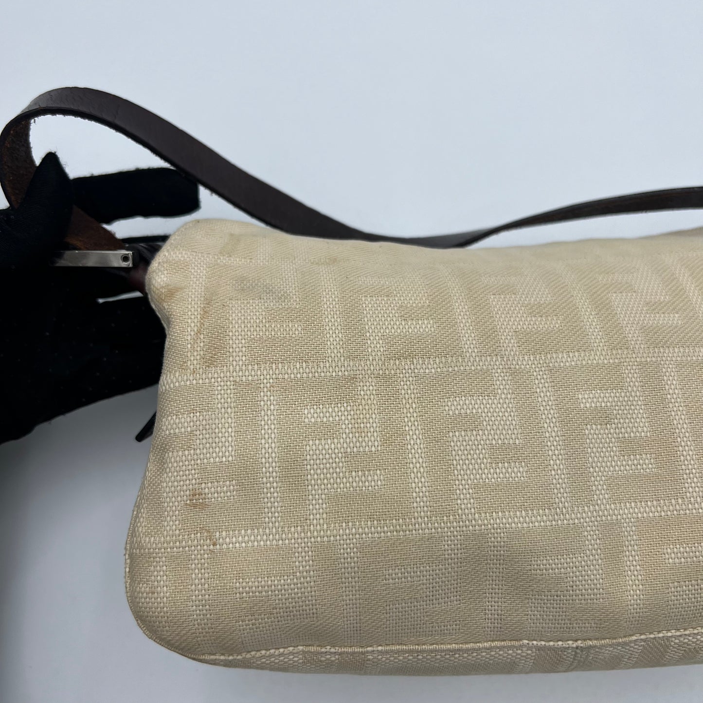 Fendi Ivory Zucca Double Flap Baguette
