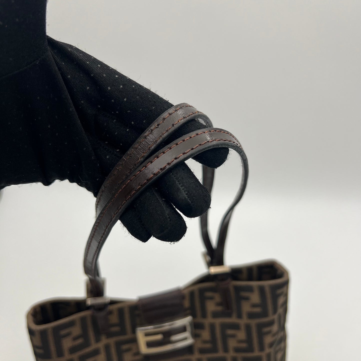 Fendi Tobacco Zucca FF Logo Small Shoulder Tote Bag