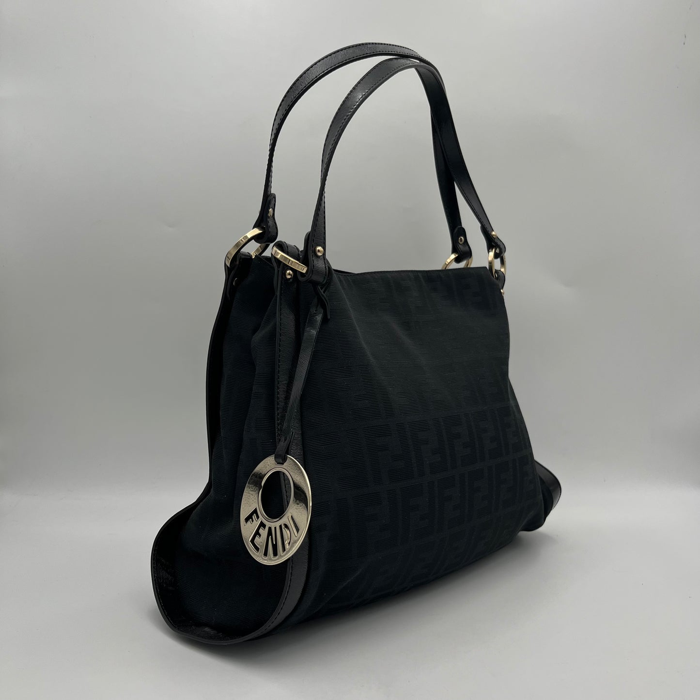 Fendi Black Zucca Chef Large Shoulder Bag