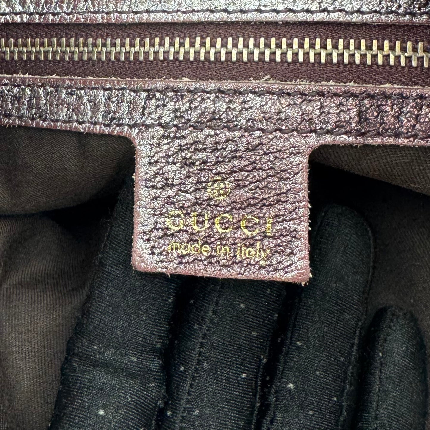 Gucci Beige Monogram Canvas Metallic Purple Leather Horsebit Chain Hobo Bag