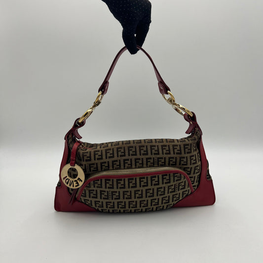 Fendi Brown Zucchino Red Leather Chef Baguette