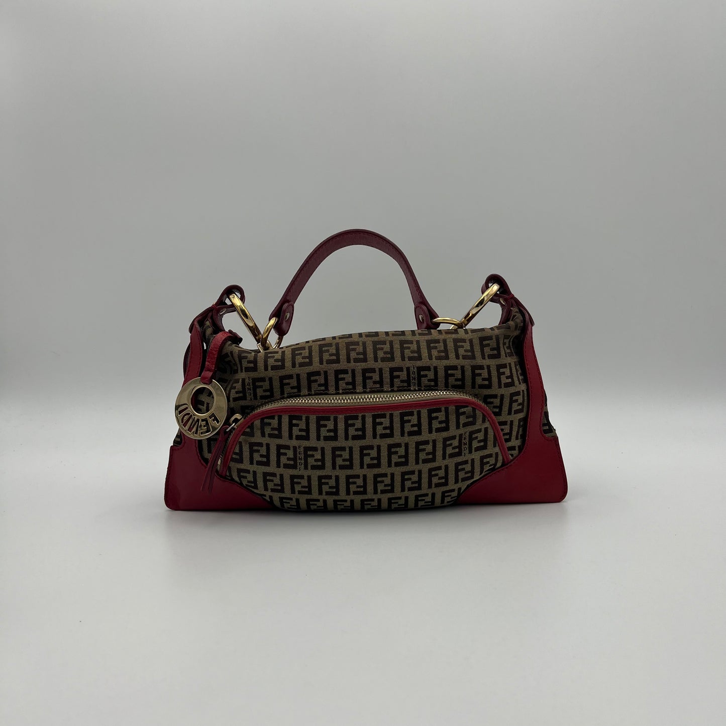 Fendi Brown Zucchino Red Leather Chef Baguette
