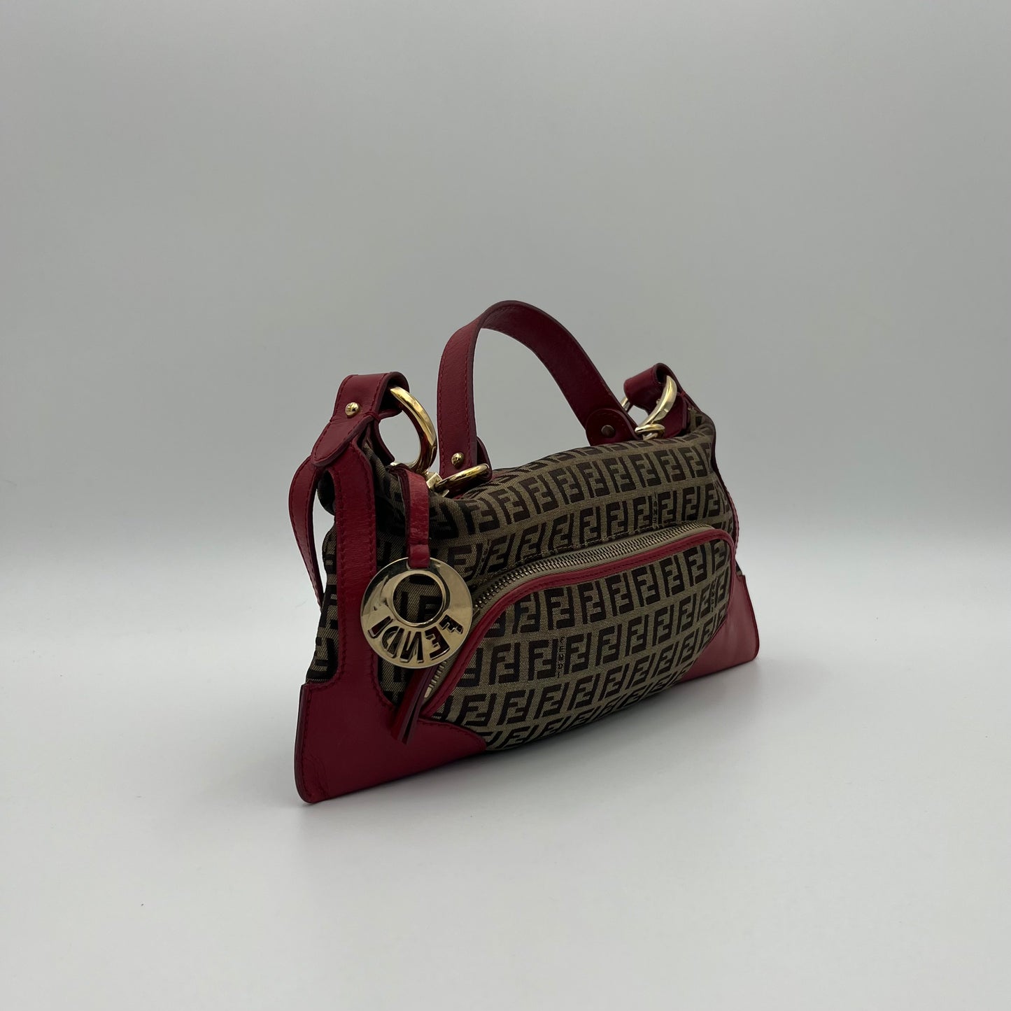 Fendi Brown Zucchino Red Leather Chef Baguette
