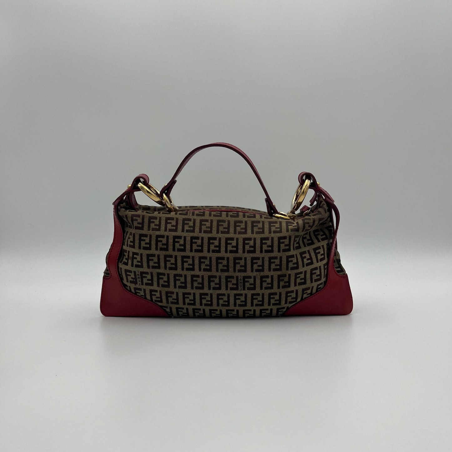 Fendi Brown Zucchino Red Leather Chef Baguette