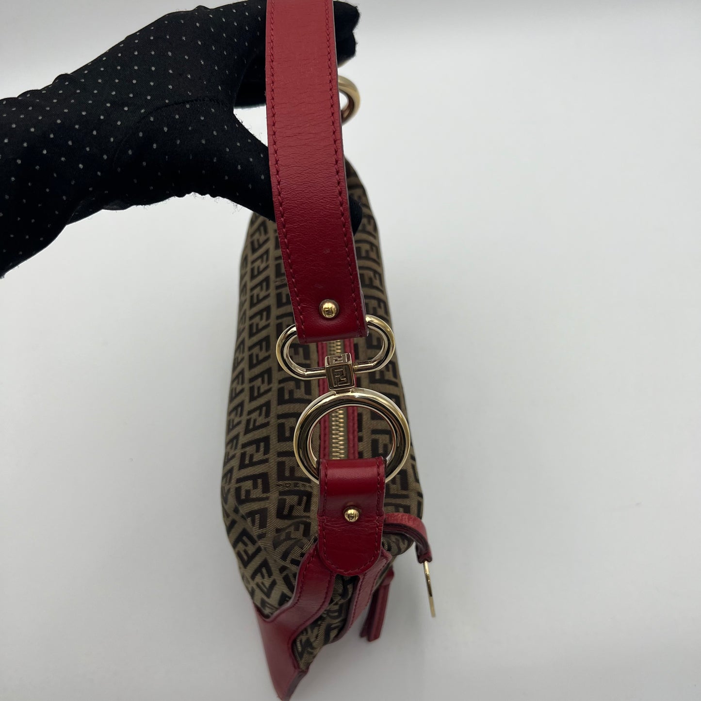 Fendi Brown Zucchino Red Leather Chef Baguette