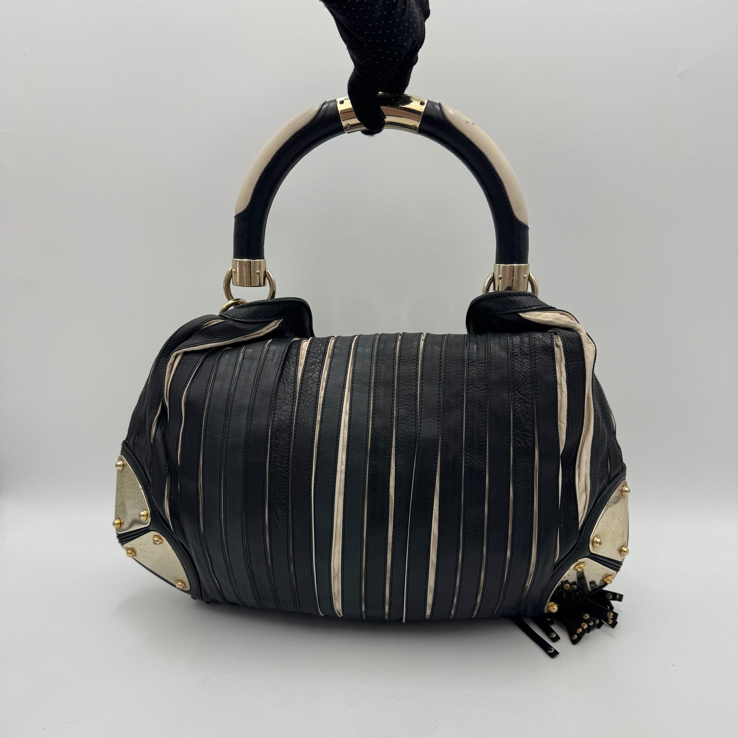 Gucci Black and White Pleated Leather Indy Babouska