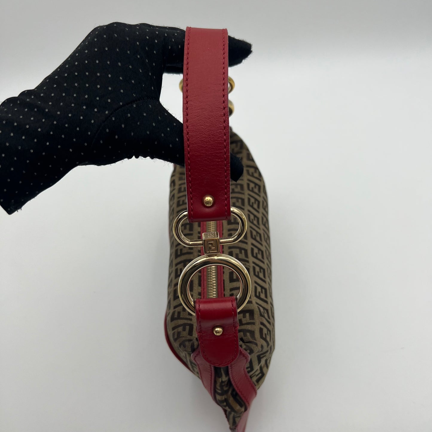 Fendi Brown Zucchino Red Leather Chef Baguette