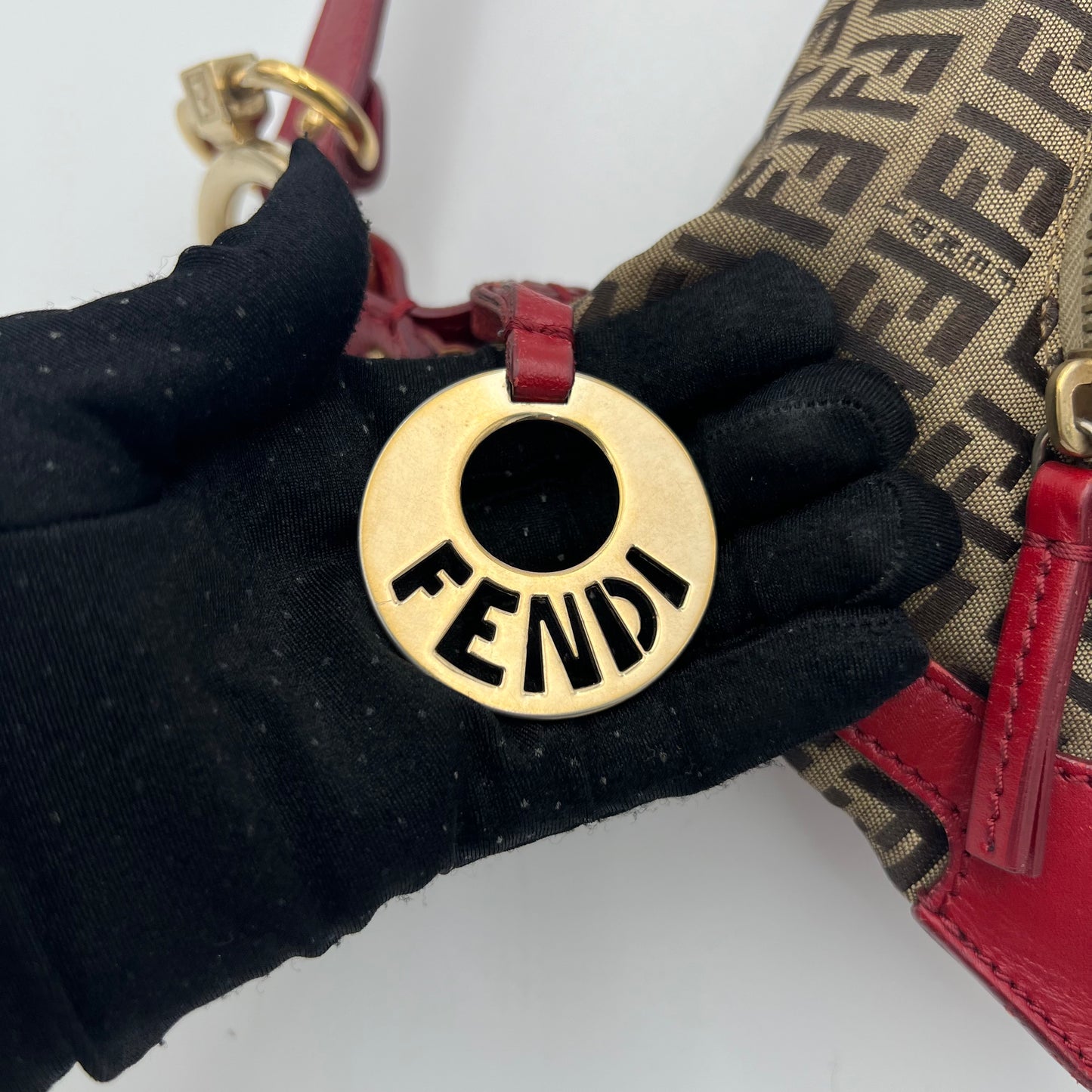 Fendi Brown Zucchino Red Leather Chef Baguette